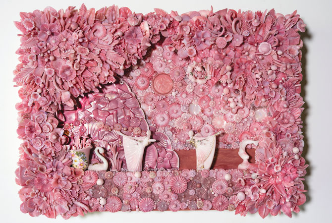Similar colored shells arranged to create an image