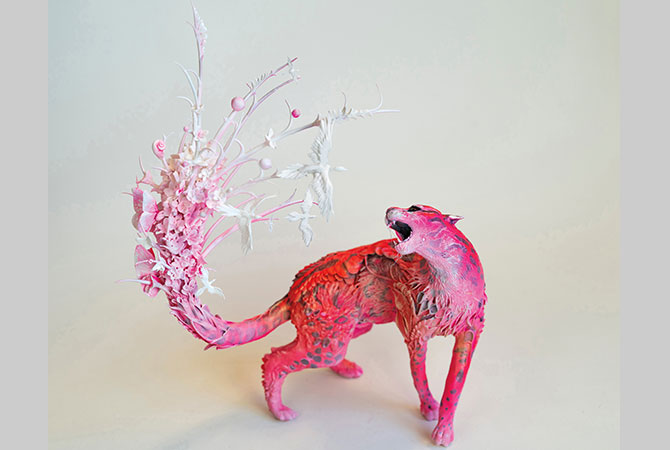 A fanciful sculpture of a leopard