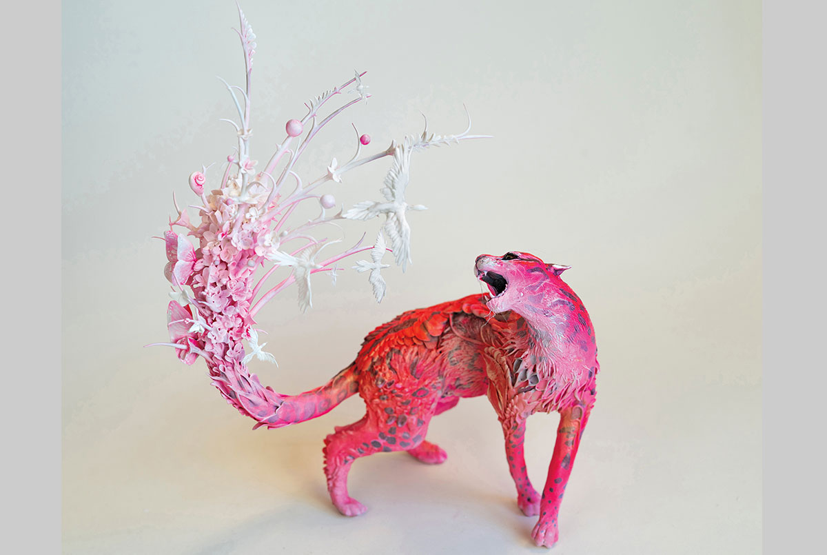 A fanciful sculpture of a leopard