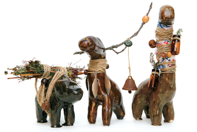 Three animal carvings.
