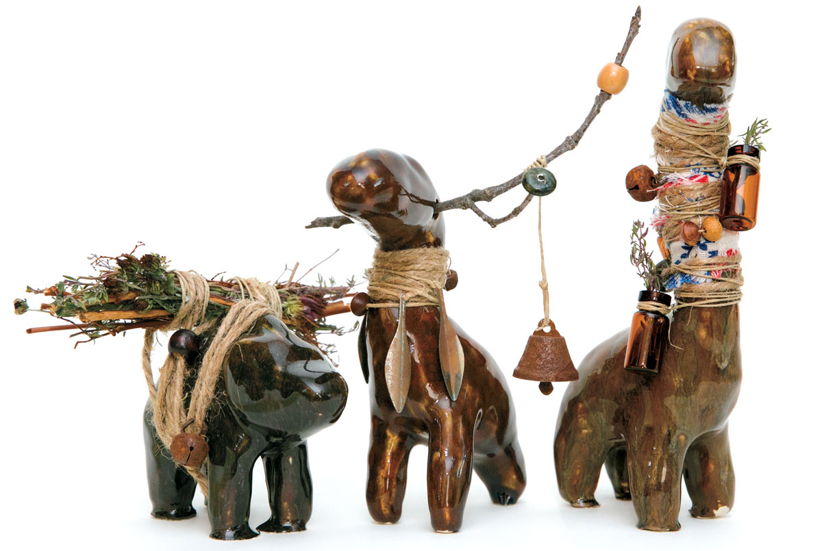 Three animal carvings.