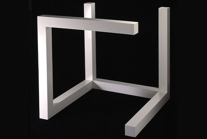 Enlargeable image of gray 3-D design with black backdrop