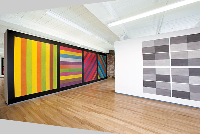 Enlargeable image of line art pieces in a gallery