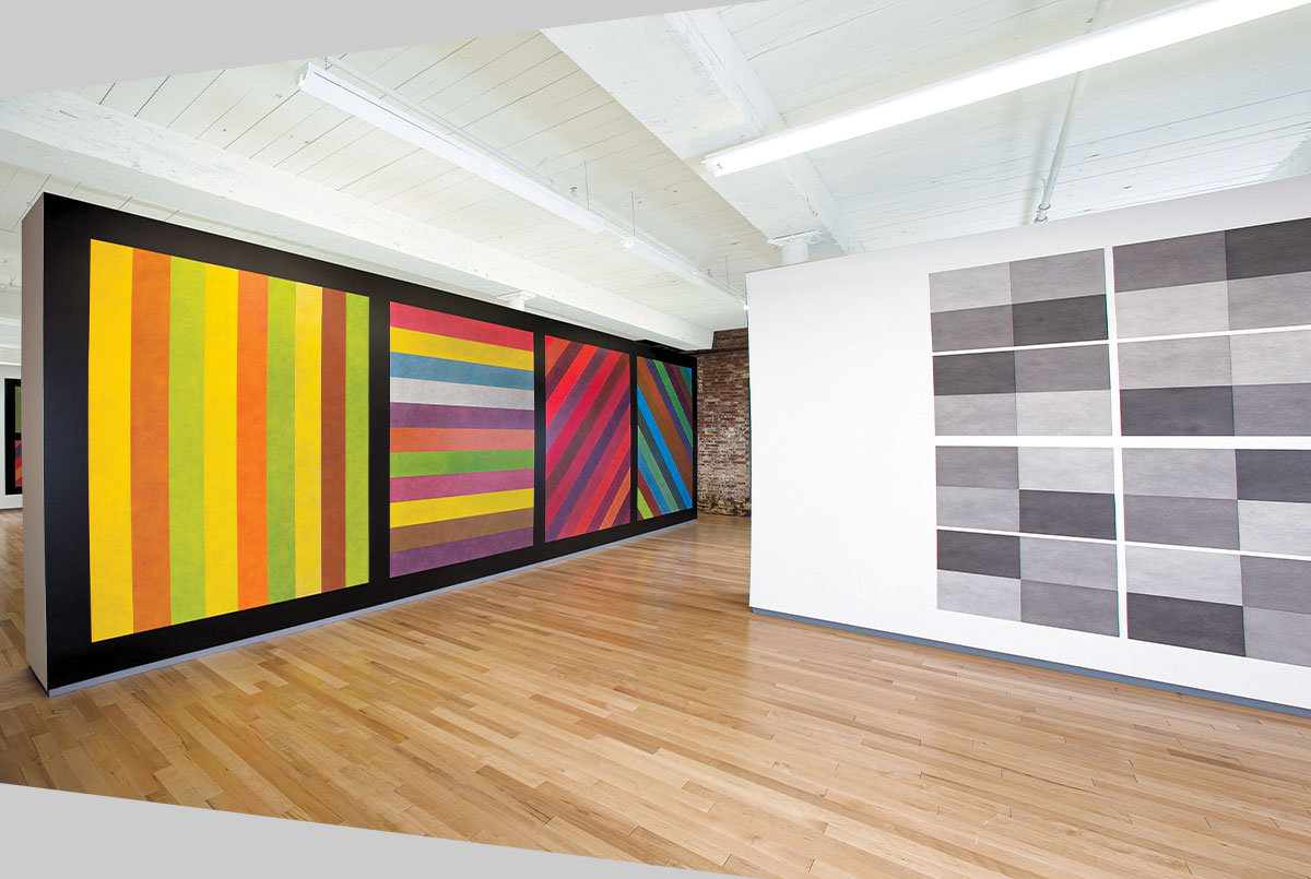 Line art pieces in a gallery
