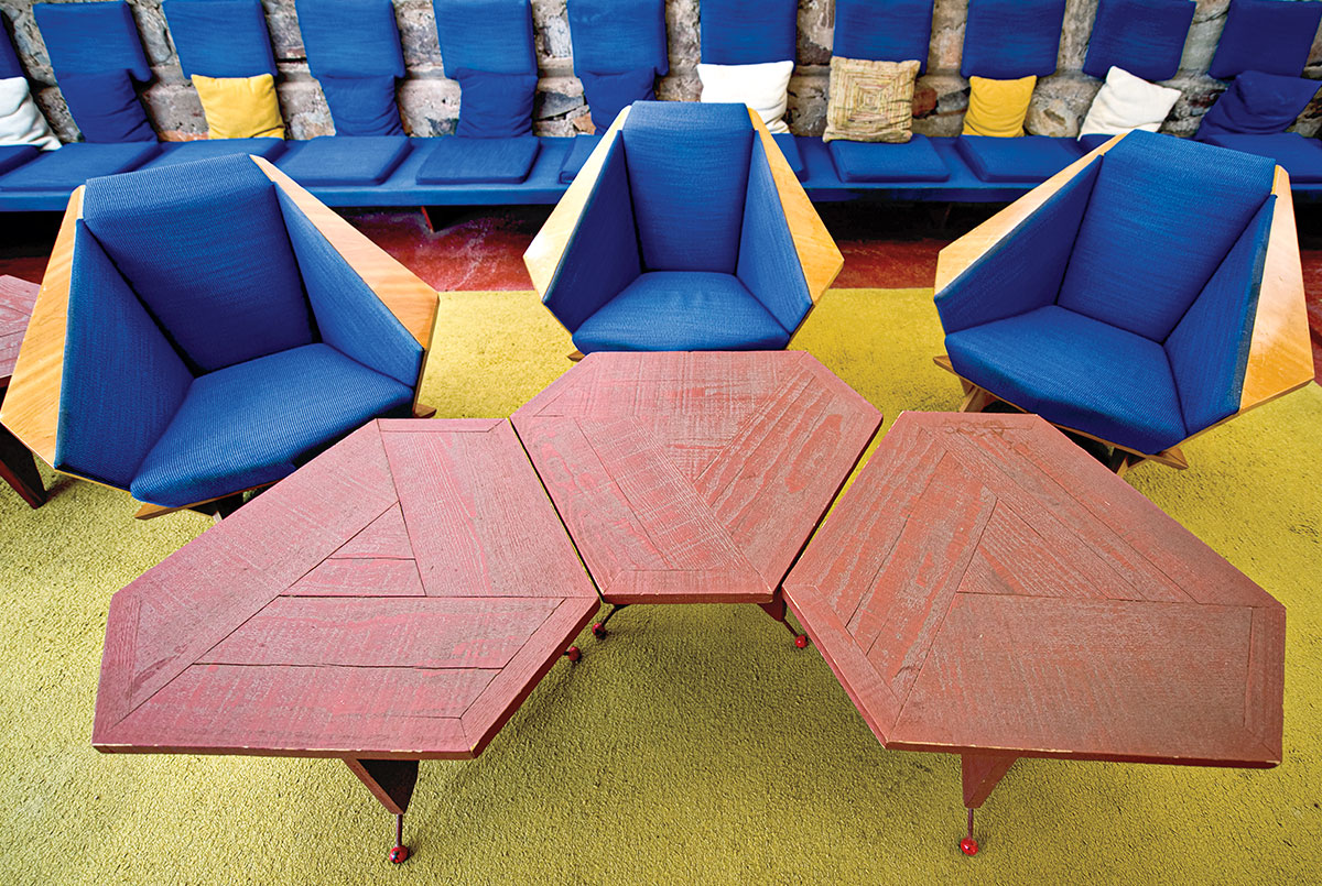 Geometric-designed tables and chairs