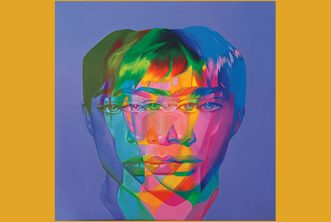 Enlargeable photo of a colorful portrait of overlapping faces