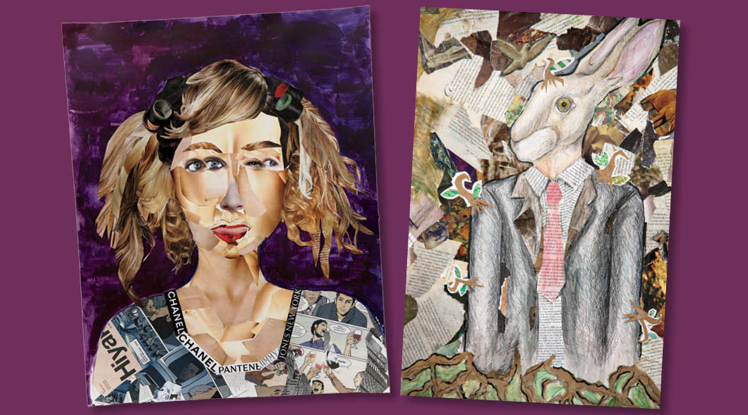 Image of two portraits, one of a human and one of a rabbit