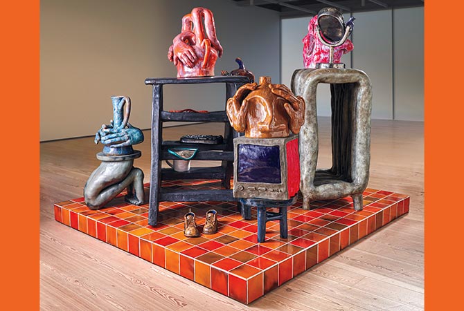 Enlargeable image of a ceramics display of everyday objects and abstract ones