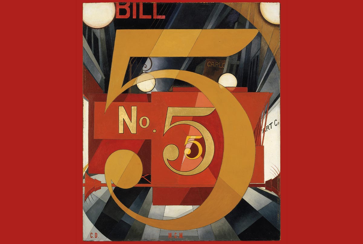 Charles Demuth painting of the number 5 made out of oil, graphite, ink, and gold leaf
