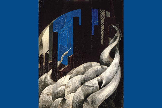 Enlargeable image of Charles Demuth&apos;s painting of incense coming from a church