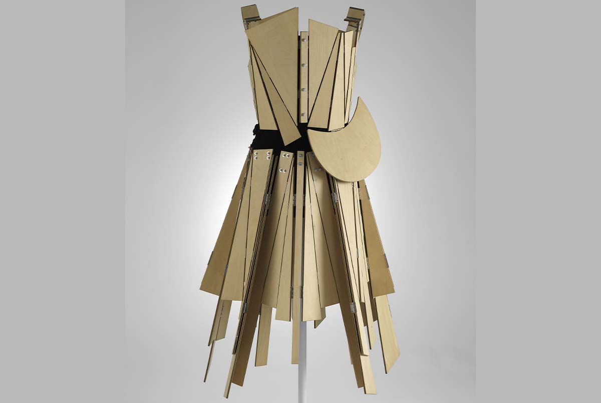 Image of a dress made from cardboard