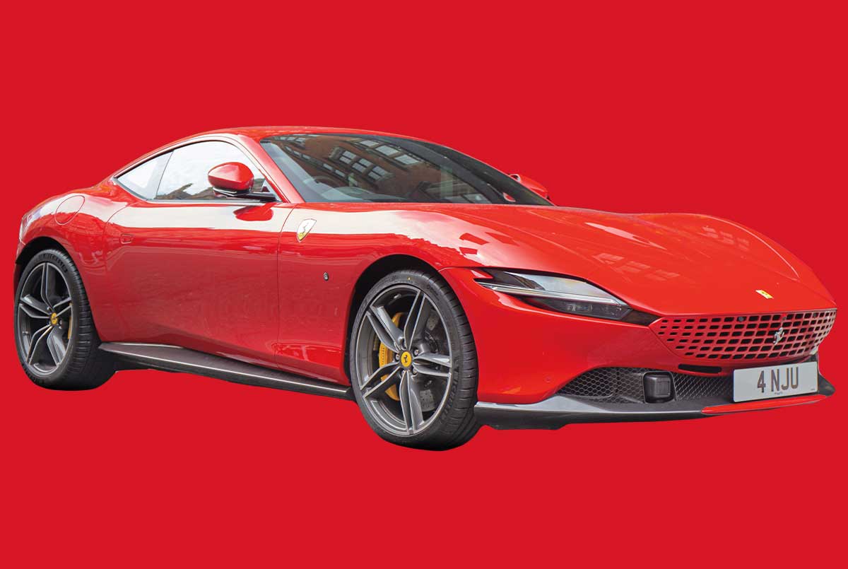 Image of a red Ferrari against a red background